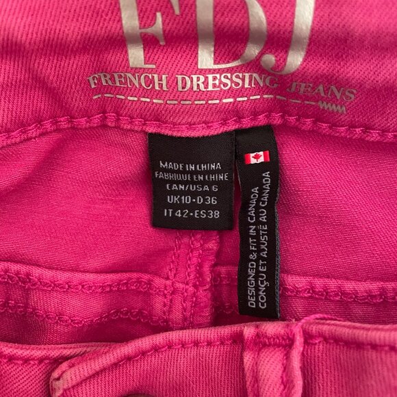 FDJ French Dressing Jeans Olivia Pink Mid Rise Denim Slim Leg Ankle Raw Hem sz 6 - Picture 5 of 7